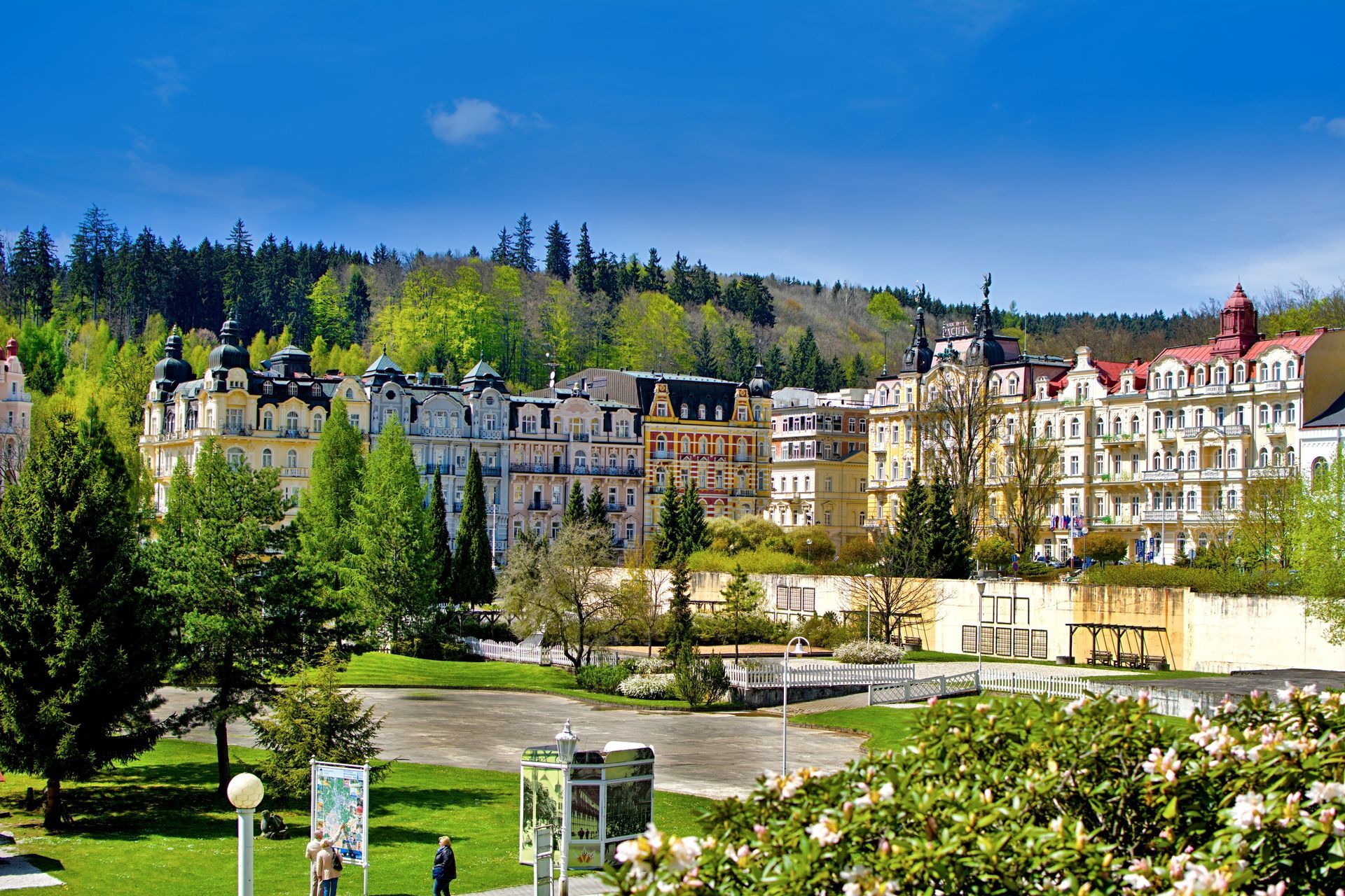 Center of the spa town Marianske Lazne (Marienbad) - great famous Bohemian spa town in the west part of the Czech Republic (region Karlovy Vary) - Europe
